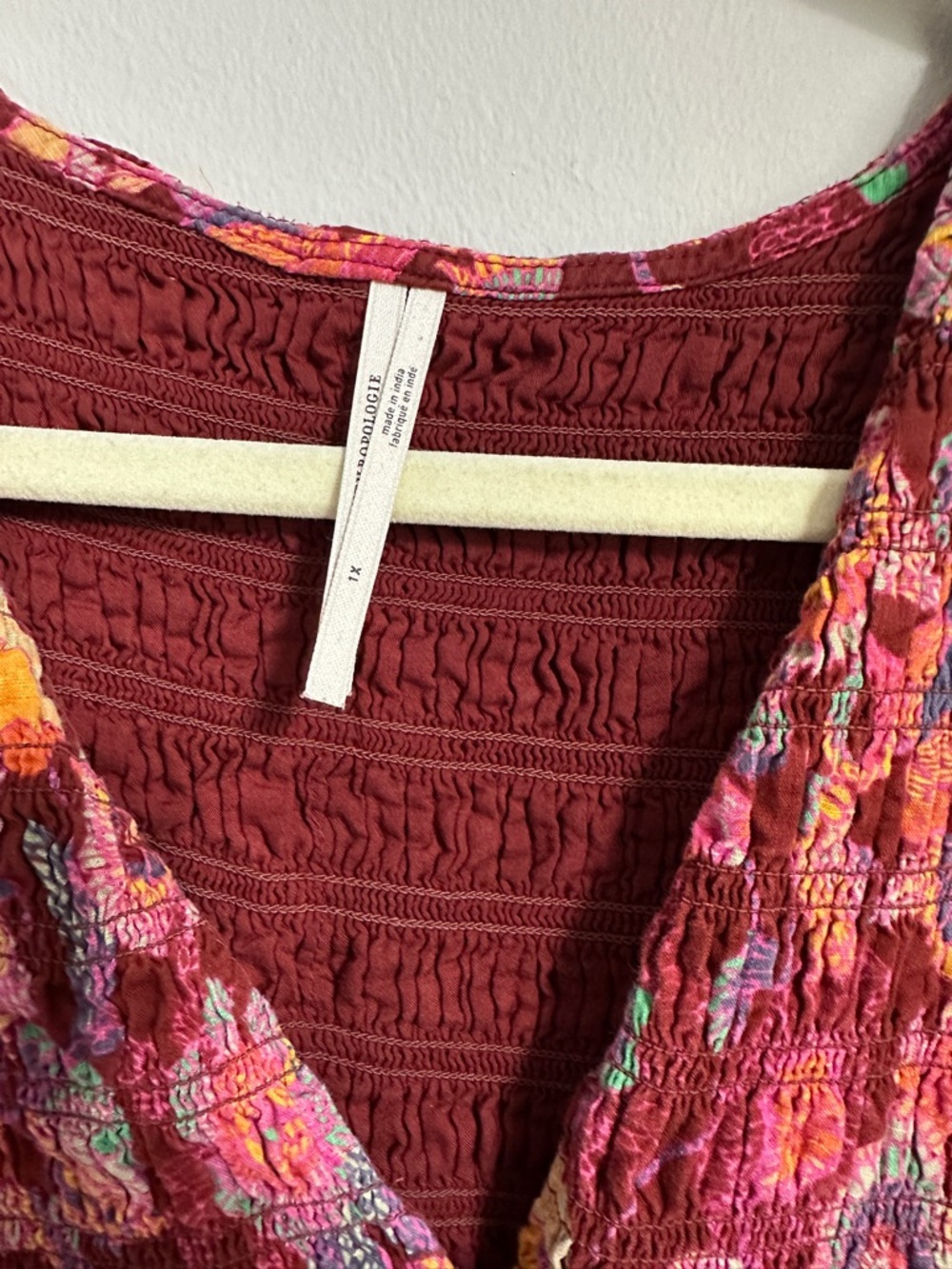 Anthropologie Peregrine Burgundy Floral Midi Dress with Ruffled Shoulders - Picture 6 of 11